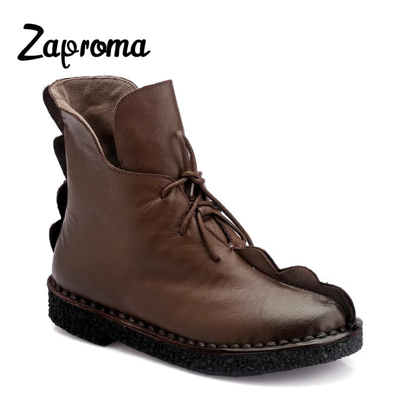 

Full Grain Leather Genuine Fur Fashion Shoes Cow Suede Point Toe Slip-On Flats Low Heel Spring and Autumn Ankle Boots Woman