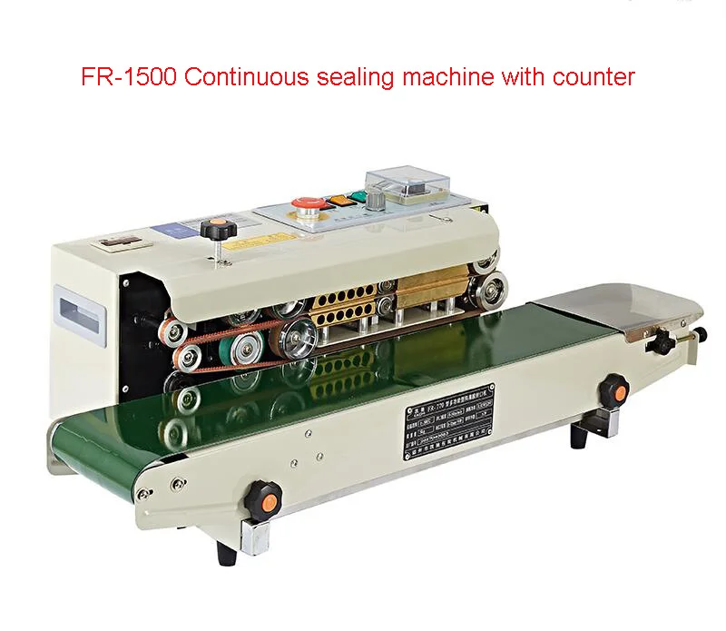 

FR-1500 Sealing Machine with Counter Continuous Sealing machines film bags sealer aluminous foils band sealer