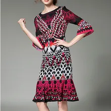 LUKAXSIKAX Fashion 2017 New Women Spring Summer Dress Retro Print Runway Mermaid Dress Elegant Chiffon Midi Party Dresses