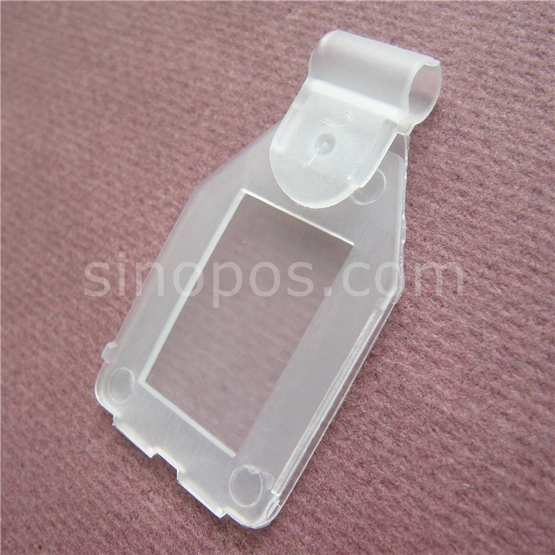 

Clear Swing Tags 28mm, snap label holder scanning peg hook promotional data card sign pocket wire basket frame pop clip display