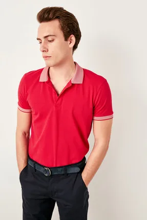 Белая Мужская хлопковая футболка-футболки поло с коротким рукавом TMNSS19BO0009 - Цвет: Красный