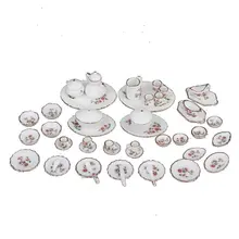 OMoToys 50 шт./компл. кукольный домик миниатюрная столовая посуда 1:12 весы фарфоровый чайный сервиз блюдо чашка тарелка