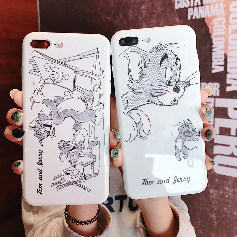 

JAMULAR Cartoon Graffiti Phone Case for iPhone 6S Plus 7 8 Plus Tom and Jerry cover for iPhone X XS MAX XR soft Coque