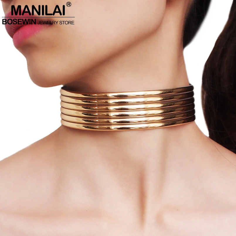 Manilai Leather Statement Choker Necklace For Women Fashion Gold Color Collar Necklace African Jewelry Adjustable Torques Aliexpress