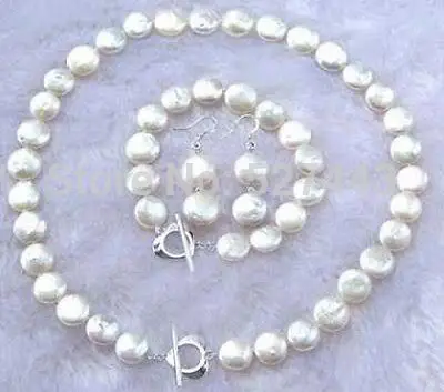 

Wholesale 11-12MM White Coin Pearl Necklace Bracelet Earring Set (A0423)