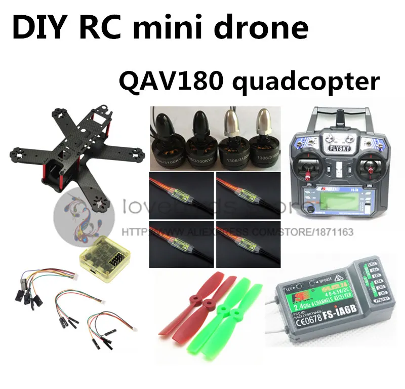 

DIY FPV mini drone QAV180 RC cross race quadcopter kit & RTF pure carbon CC3D + 1306 + BLheli 6A ESC + FLYSKY FS-i6 + iA6B