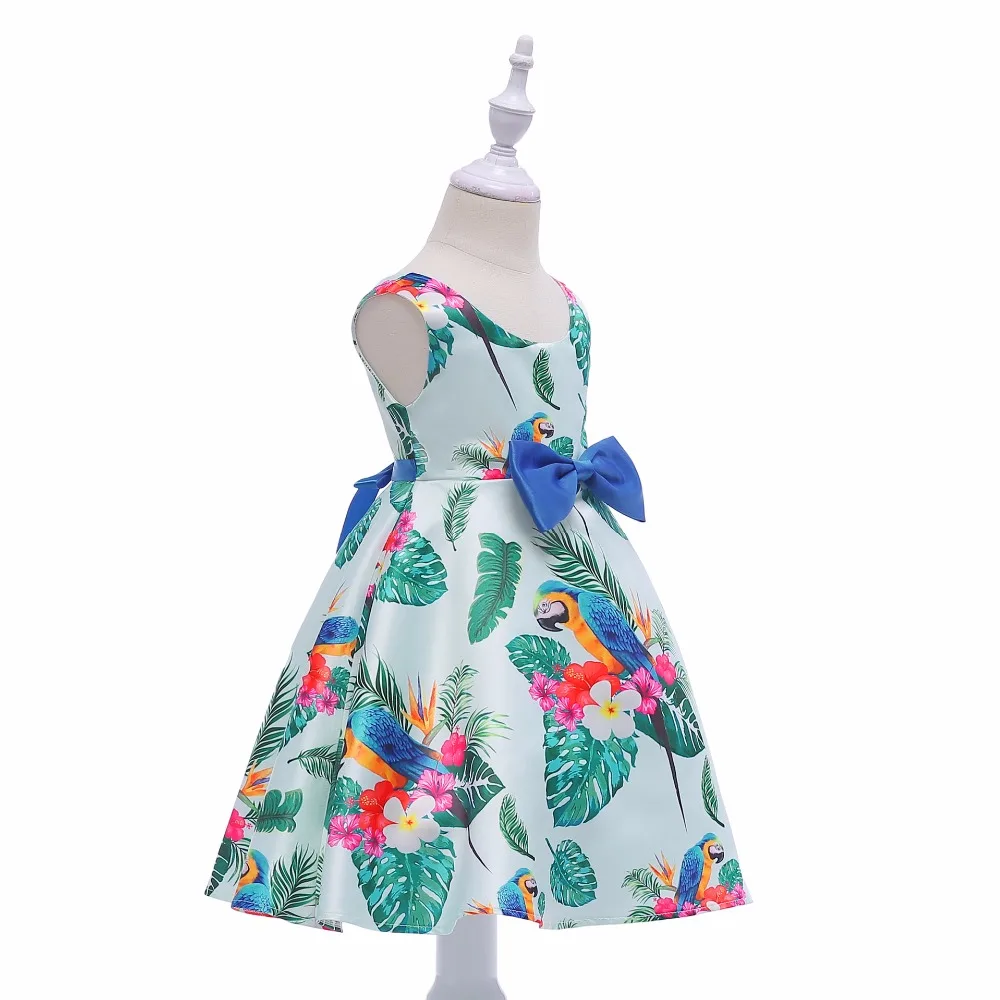 Милые Платья с цветочным принтом для девочек с попугаем и листьями 2019 г. бальное платье из хлопка, Детские вечерние платья, нарядные платья