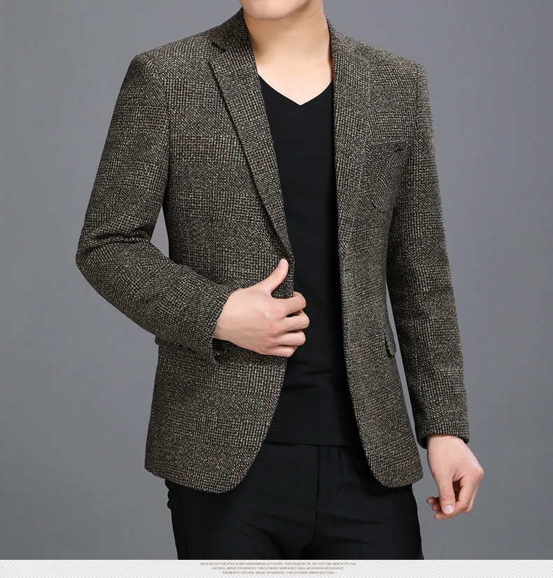 WAEOLSA Men Business Casual Blazers Spring Autumn Suit Jackets Man Slim Fit Blaser Masculino Coffee Gray Suit Coat Costume Male (4)