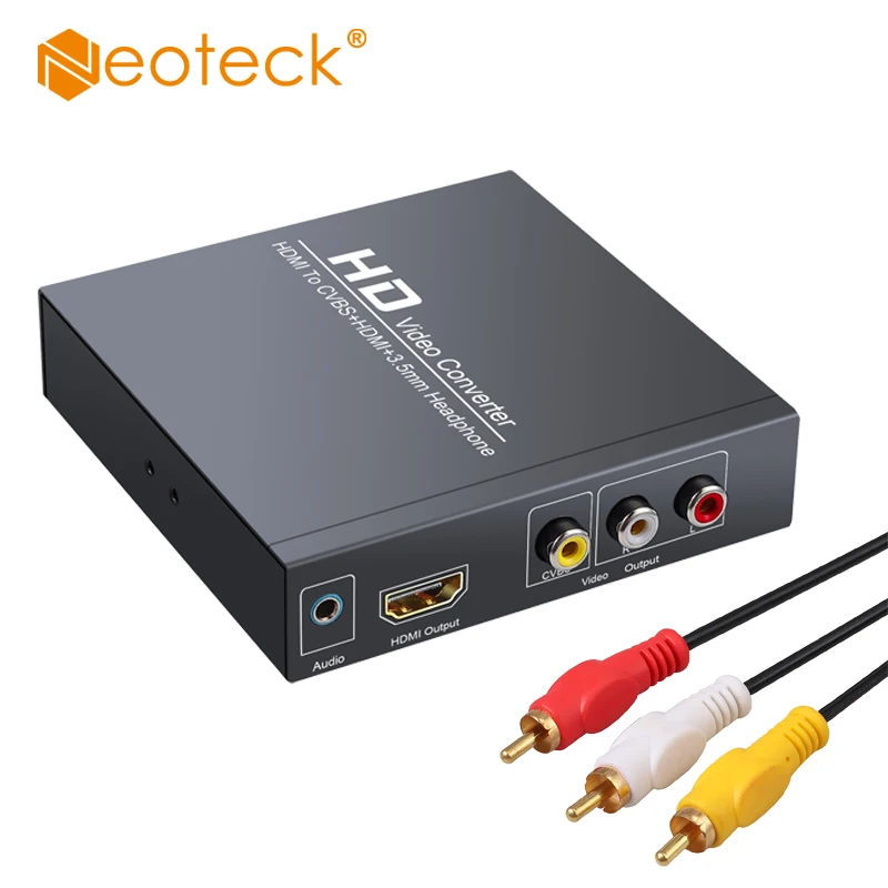 Neoteck HDMI-compatible to RCA HDMI-compatible Converter 3.5mm Jack  Headphone 720P 1080P Support PAL NTSC for HD TV Older TV