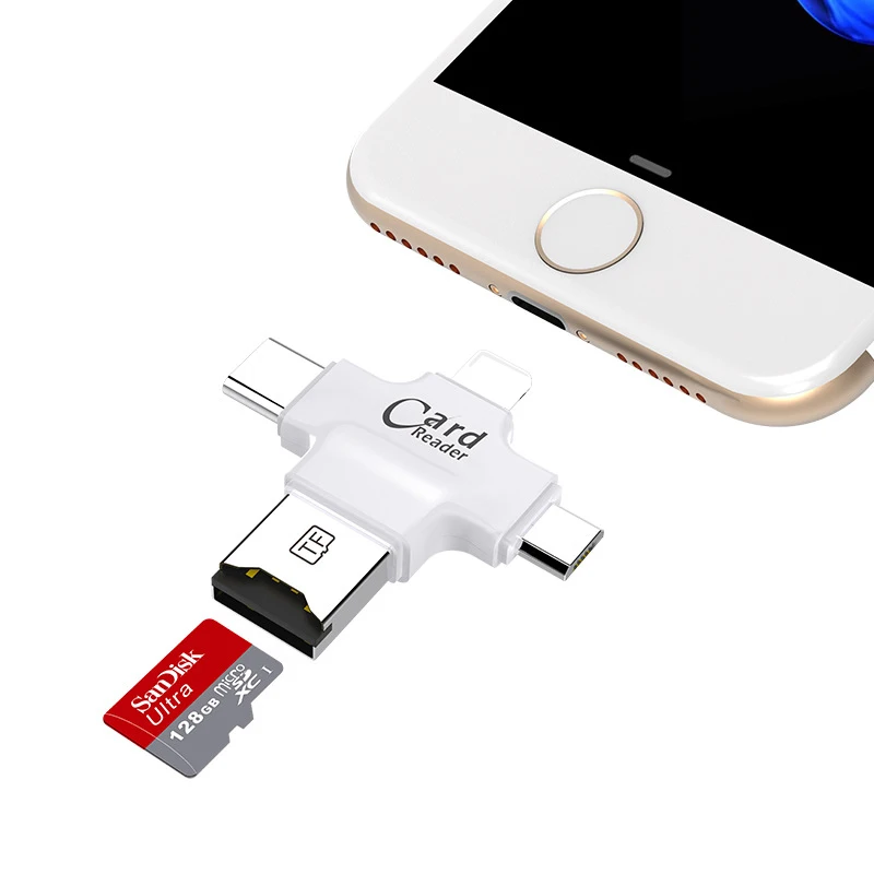 Мини 4 в 1 Micro SD microsd TF кард-ридер для iPhone Xs XR 5 6 7 8 PLUS type C Micro USB для iPad для Macbook OTG Android PC