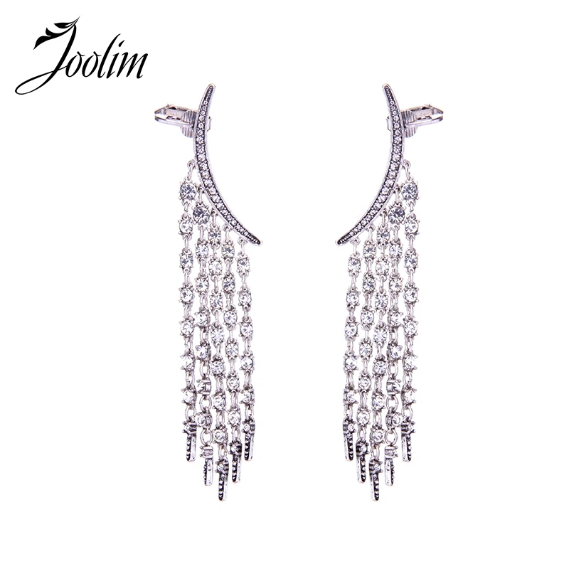 JOOLIM High Quality Rhinestone Fringe Climber Earring Luxurious