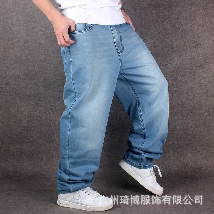 Pantalones vaqueros de pierna ancha para Jeans holgados de talla grande rapero, color azul claro, Hip Hop, 71807|skateboarding jeans|baggy jeansjeans plus size - AliExpress