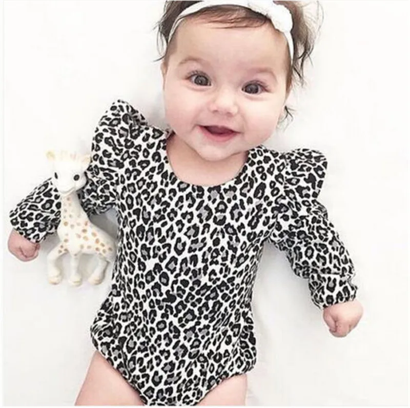 

New Fashion Leopard Baby Bodysuit Lovely Baby Girls Long Sleeve Bodysuit Jumpsuit Cotton Clothes Outfits