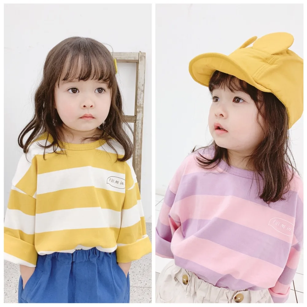 

2019 Spring Children Clothes 100% Cotton Baby Boys Girls Long Sleeve Shirts Girls Blouse Tops Tees Striped Casual Shirts
