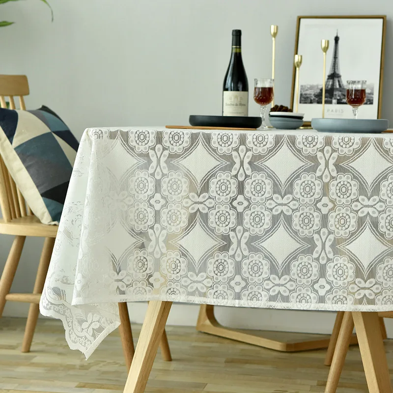

Hollow Lace Tablecloths White /Blue Rectangular Table Cover Embroidered Floral Tablecloths For Dining Table Home Decor QT051D3