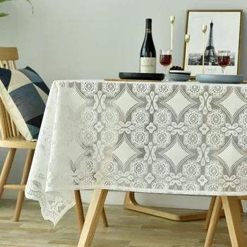 

Hollow Lace Tablecloths White /Blue Rectangular Table Cover Embroidered Floral Tablecloths For Dining Table Home Decor QT051D3