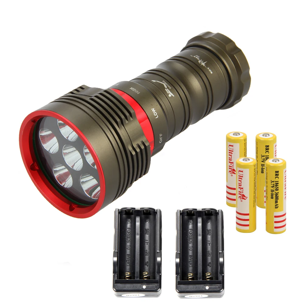 

Underwater 100m 10000LM 6x XM-L L2 LED 18650 Diving Scuba Flashlight Torch Light+4x3600mAh Battery+2XDual Charger