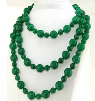 

Long Charm Necklace Round Green Jade 6mm 10mm Gemstone Beads 50" AAA+
