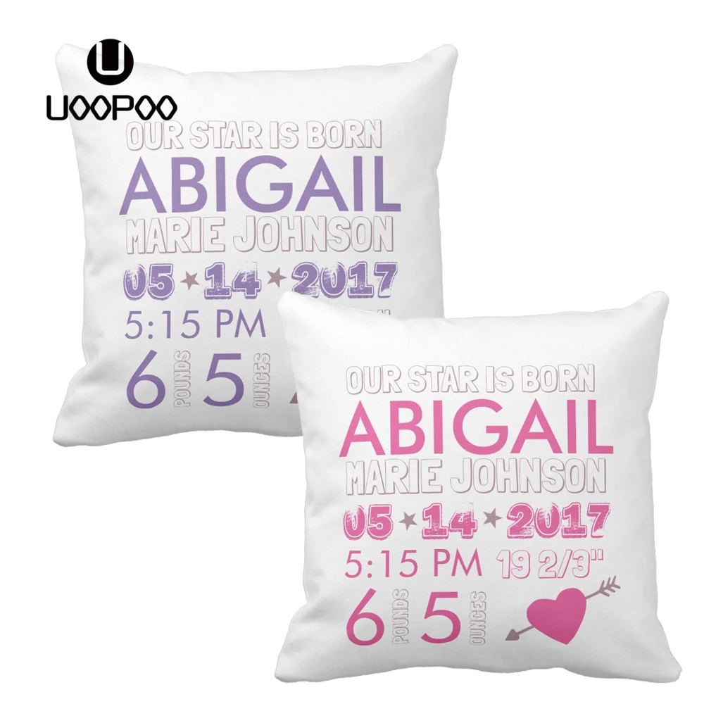 Customized Pillow Case Boy And Girl Birth Stats Purple Pink