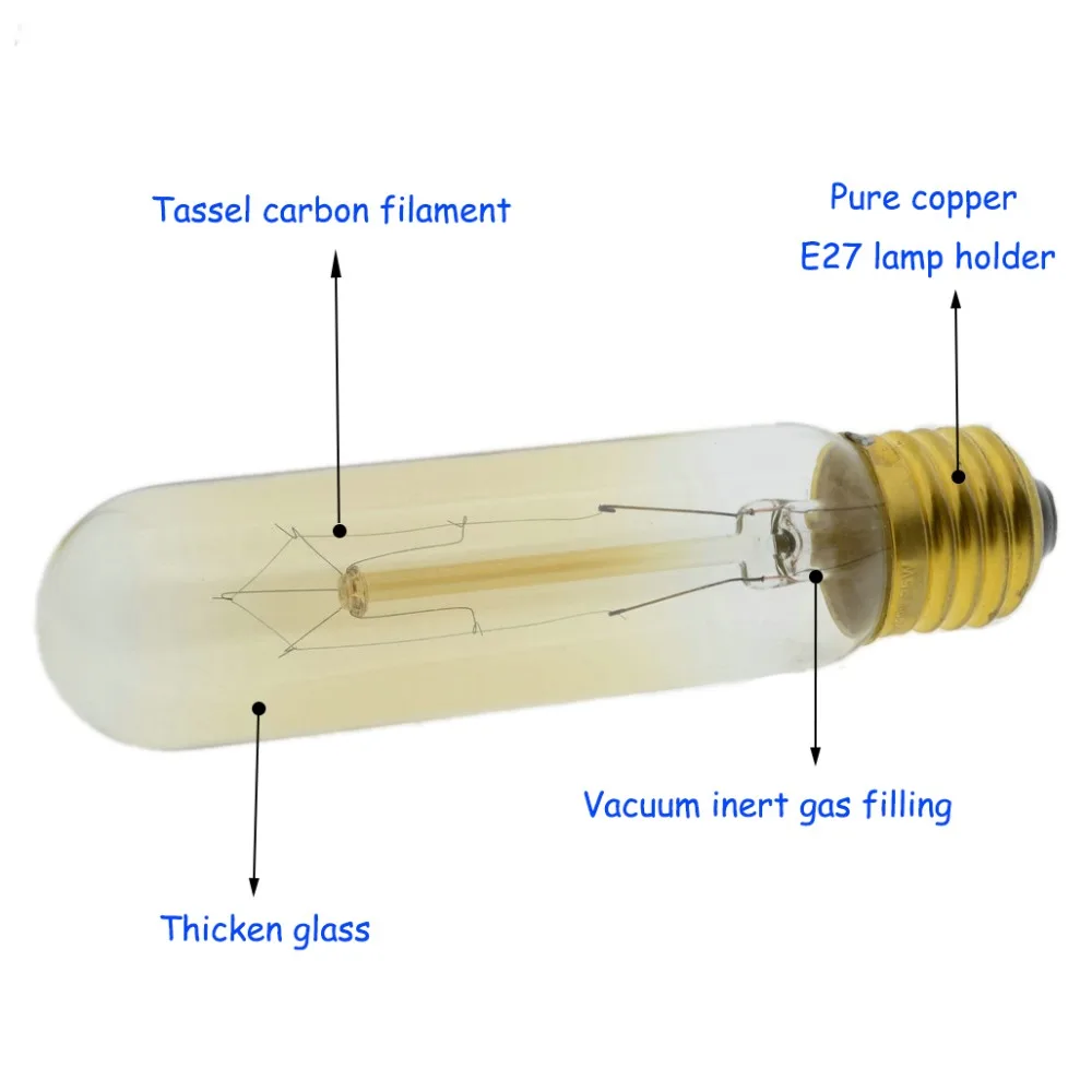 40 W/60 W 220 V E27 Edison лампочка углерода нити винтажная лампа Эдисона в стиле ретро лампа накаливания ST64/ST58/A19/T45/G80/G95/G125/T300