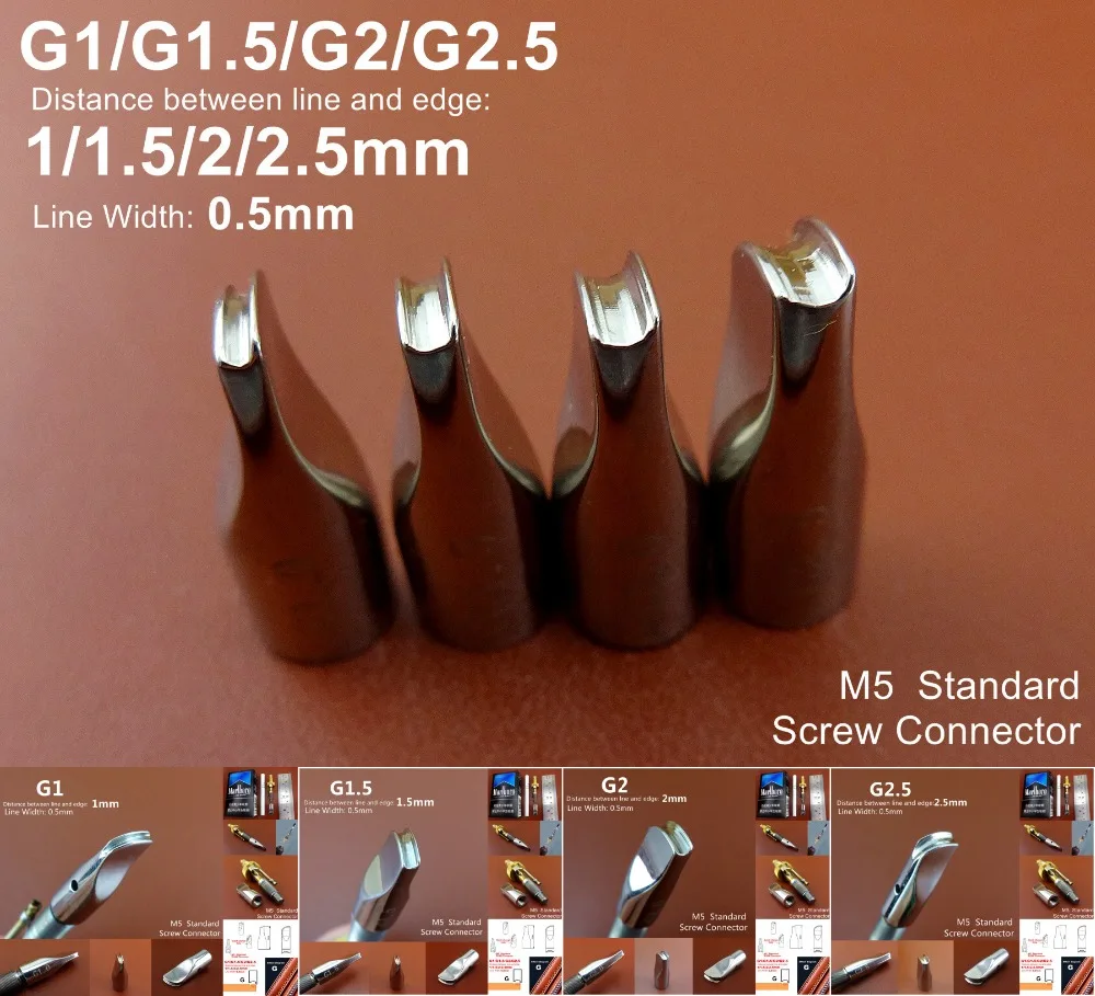 

4pcs G Type Leather Craft Electric Edging Creasing Machine Press Wide Side Replaceable Mini Head Tip Tool Set - Edger Creaser