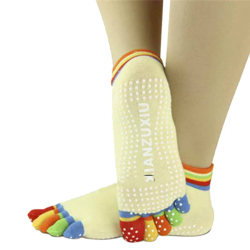 Snowshine YLI женский для фитнеса 5-Toe хлопковые Красочные нескользящие массирующие носки для ног полный захват носки