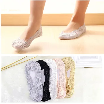 

Fashion Summer women girl Silica Gel Lace Boat Socks Invisible Cotton Sole Non-slip Antiskid Slippers Anti-Slip Sock
