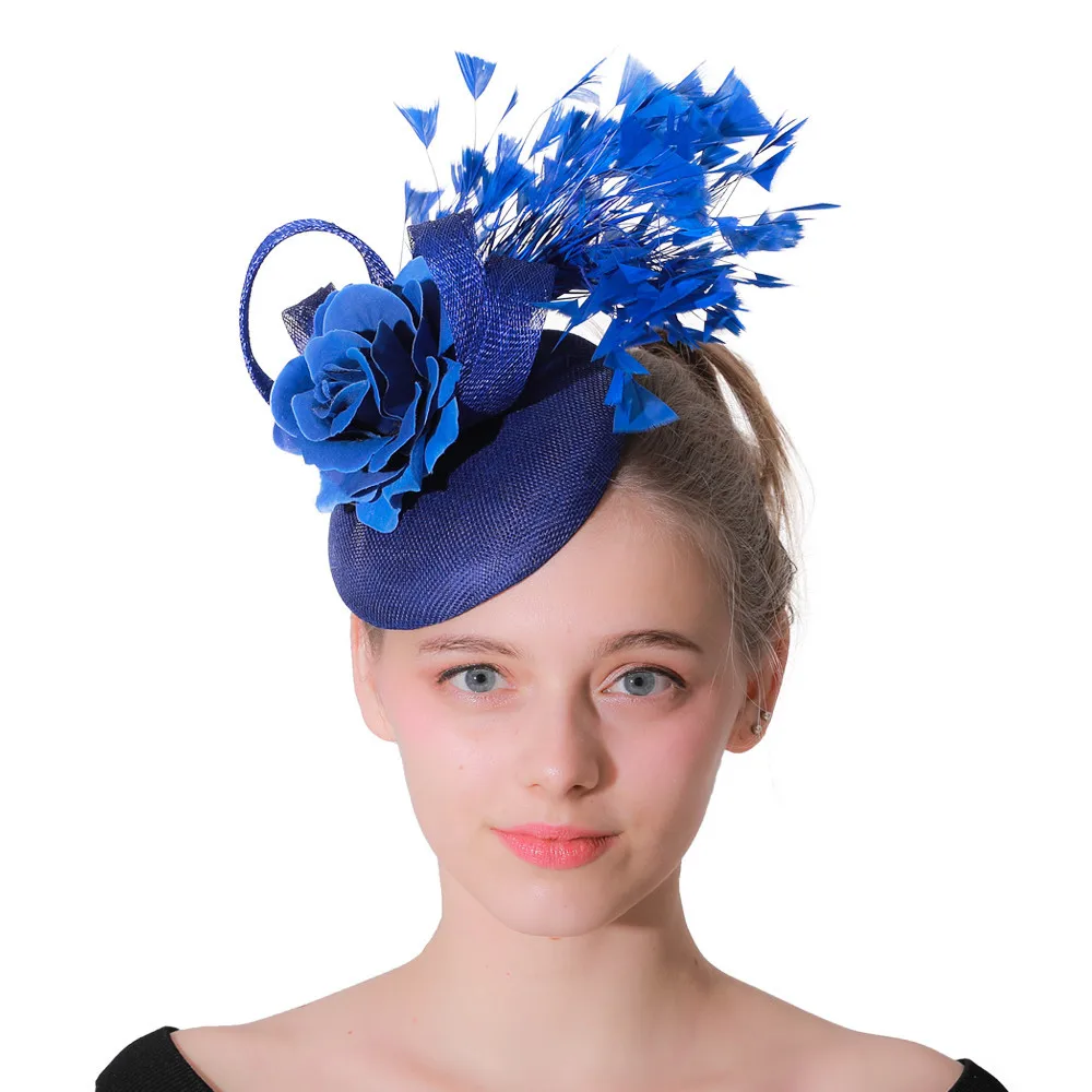 

Royal Blue Race Occasion Fascinator Hats Nice Bowknot Bridal Wedding Church Hats Women Fancy Cocktail Party Base Multiple Colors