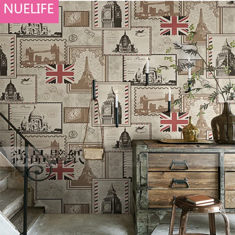 

0.53x10m European Retro Nostalgic Post Flag and Clock Tower Wallpaper Casual Cafe Restaurant Bar Living Room Bedroom Wallpaper