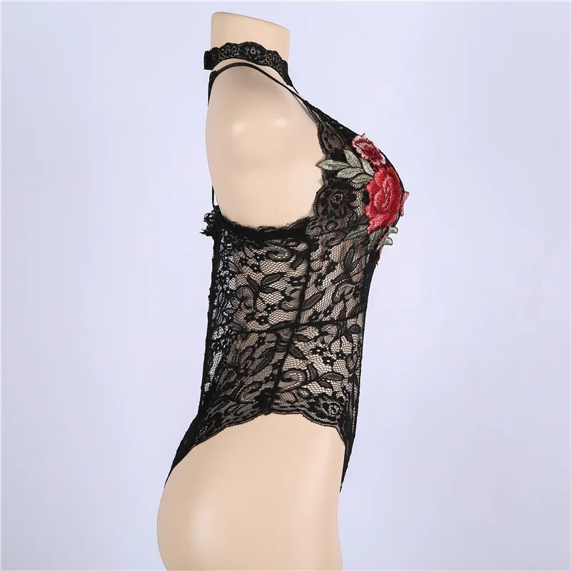 Womens Jumpsuits Lace Appliques Summer Hot Sale Sexy Camisoles With Neckerchief Black Polyester Intimates Free Shipping