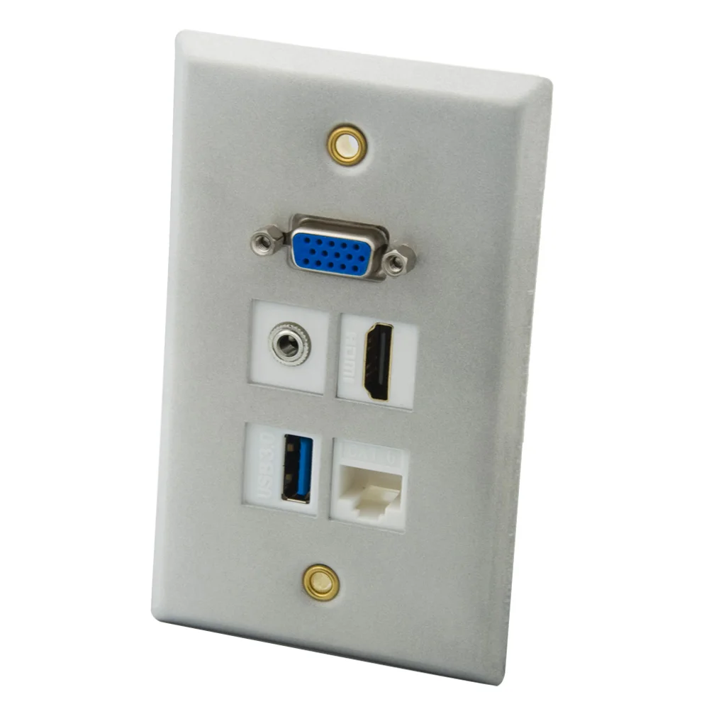 Одноклавишная цельная алюминиевая металлическая VGA HDMI USB3.0 3 5 мм аудио 3RCA AV CAT6 RJ45 Женская настенная