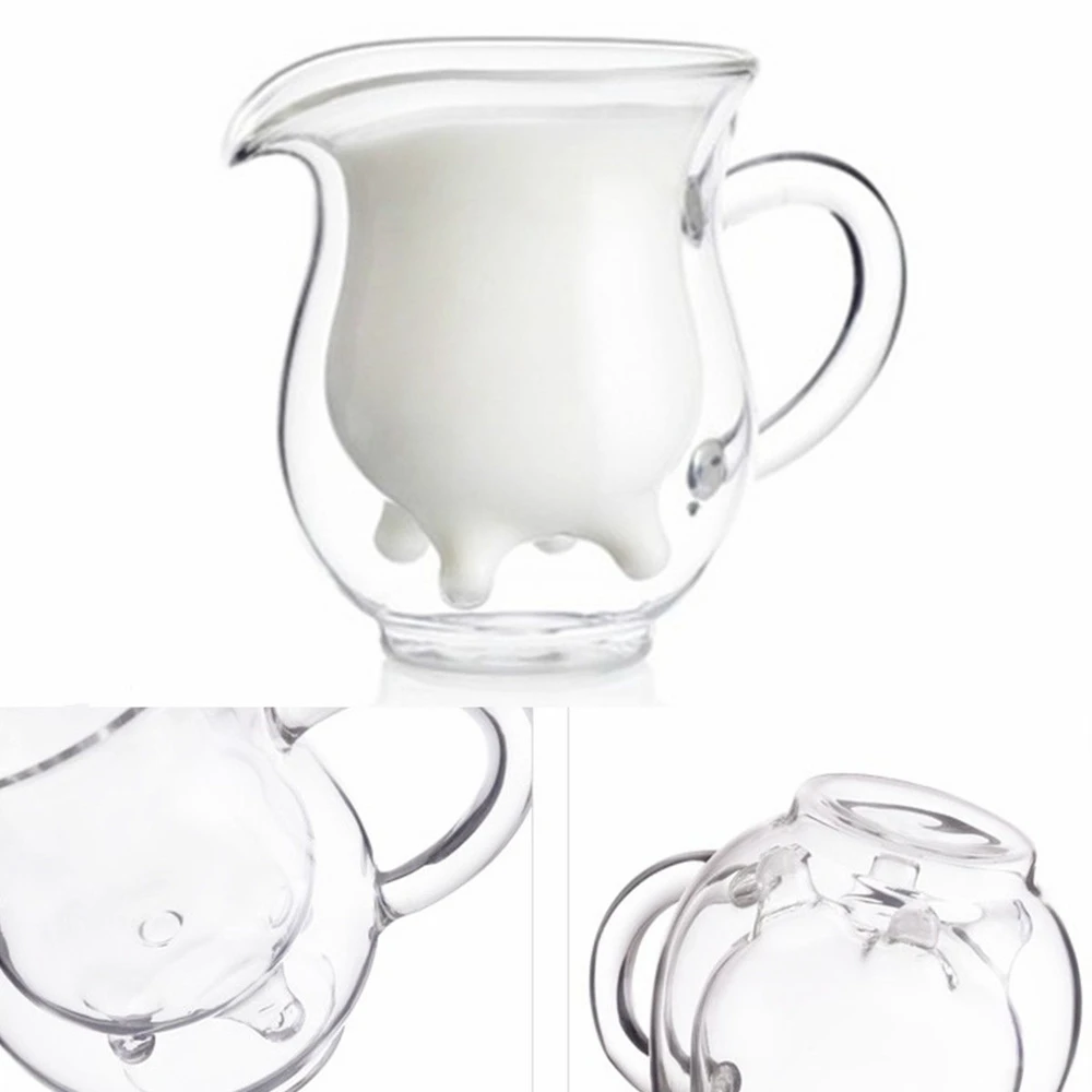 250Ml Creative Cow Double Layer Glass Creamer Cup Lovely Milk Jug Juice Tea Coffee Cup Clear Glass Mug Milk Frother Bottle Beer