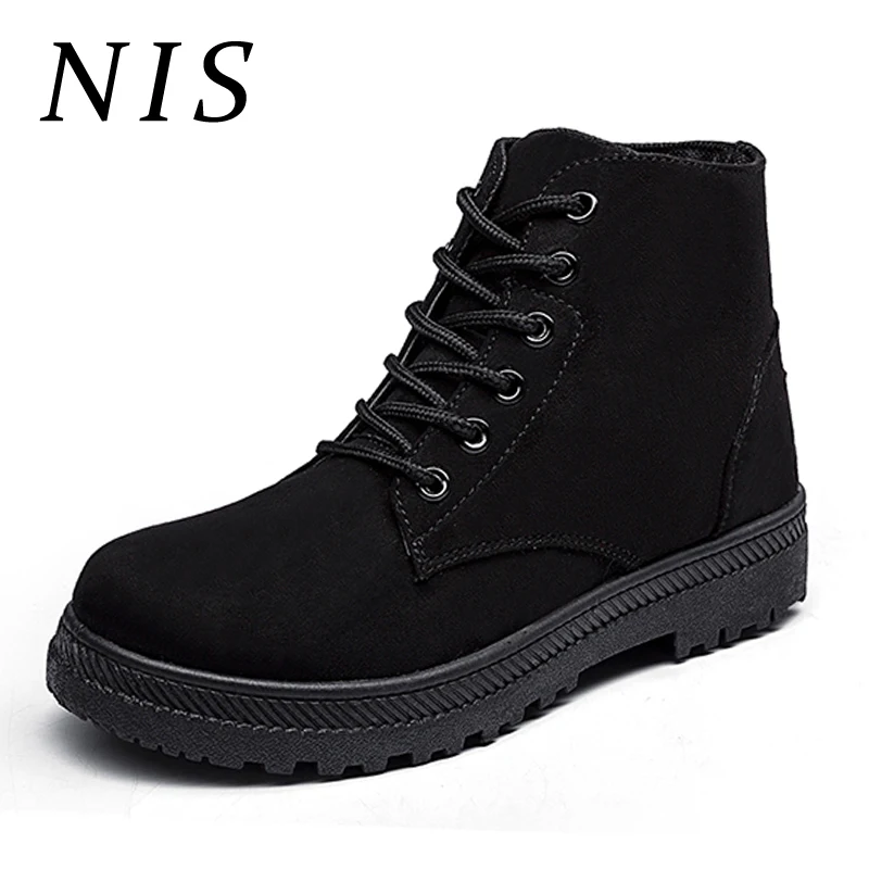

NIS Large Size Faux Suede Ankle Boots Women Shoes Lace Up Autumn Winter Boots For Women Platform Chunky Heel Ladies Shoes Botas