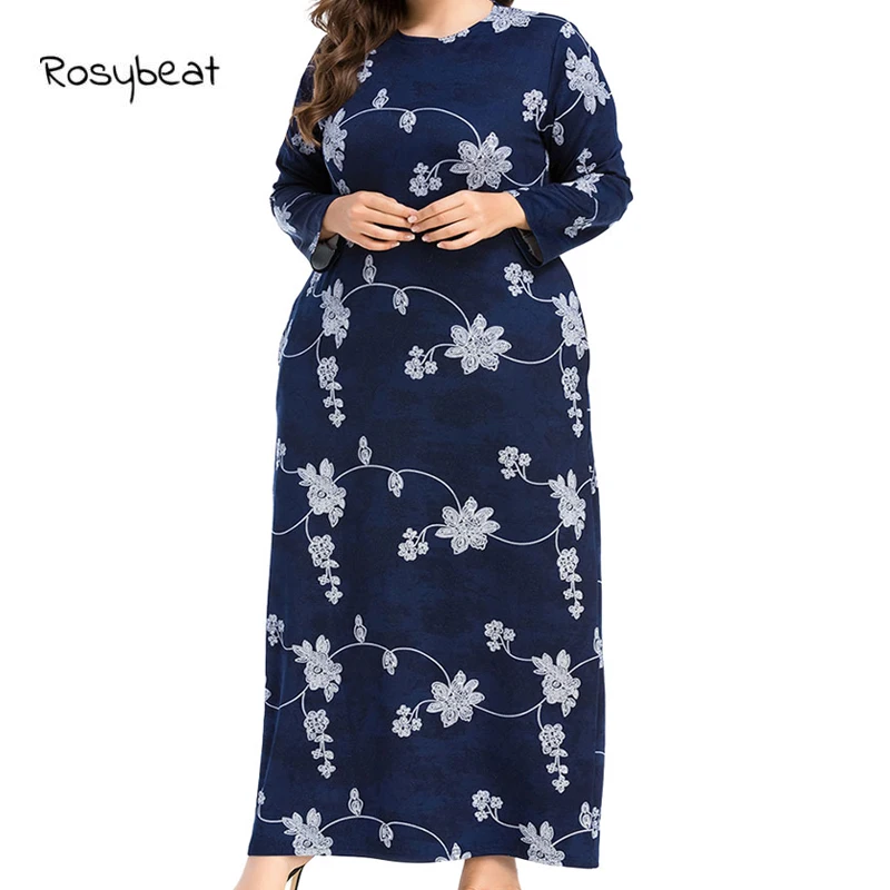 Muslim Plus Size Casual Dress Print Long Robe Middle East Clothing