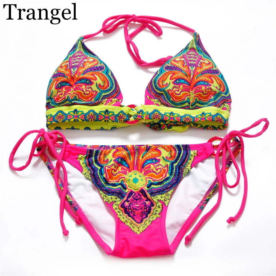 Trangel Bikinis Women Biquini Vintage Swimwear Retro Print Swimsuit Halter Bathing Suit Bikini