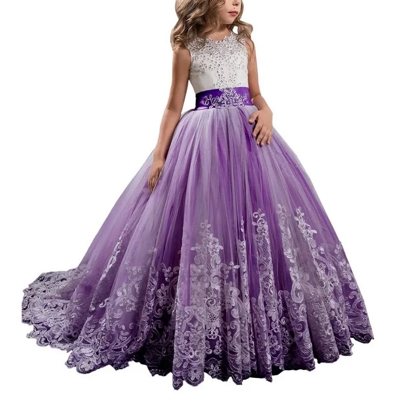 Платье подружки невесты на свадьбу для девочек 3-14 лет; платье для торжеств; вечерние платья для выпускного бала - Цвет: deep purple