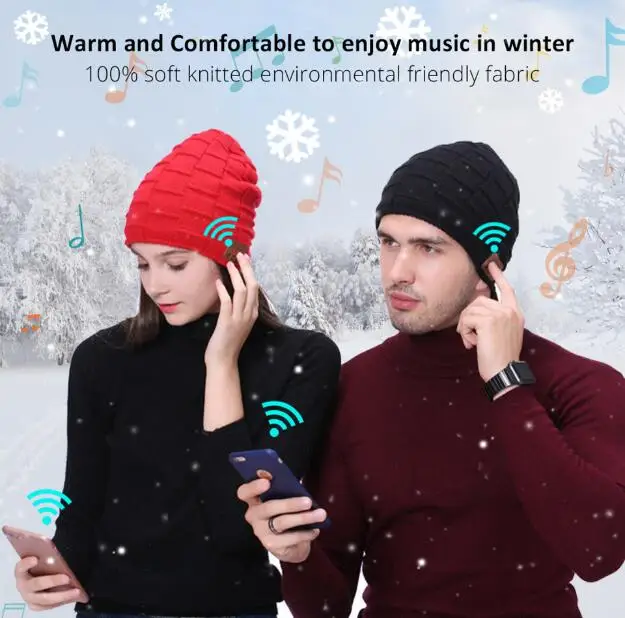 Беспроводные Bluetooth наушники музыкальная шапка с микрофоном зимняя женская