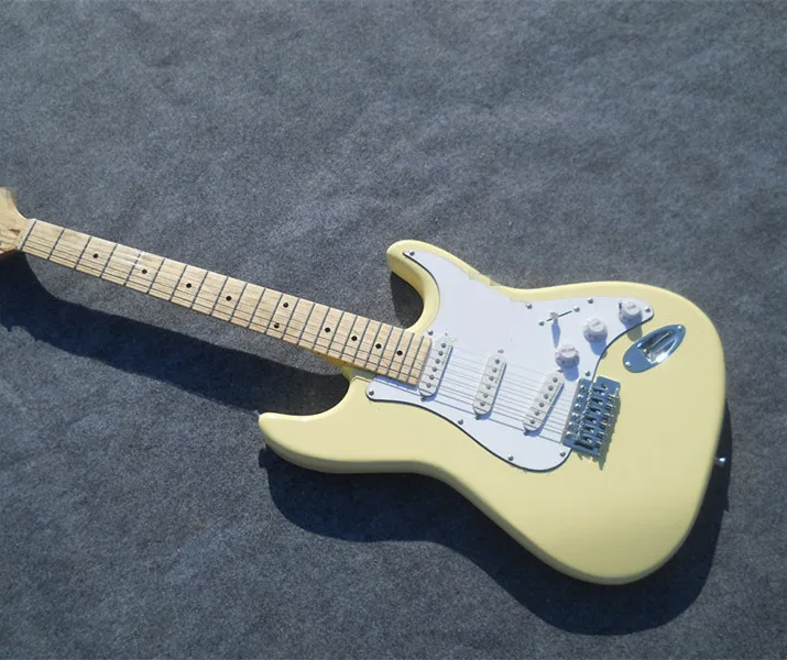 Factory Wholesale Yellow Body Electric Guitar with SSS Pickups,White Pickguard,Chrome Hardwares,Offer Customized