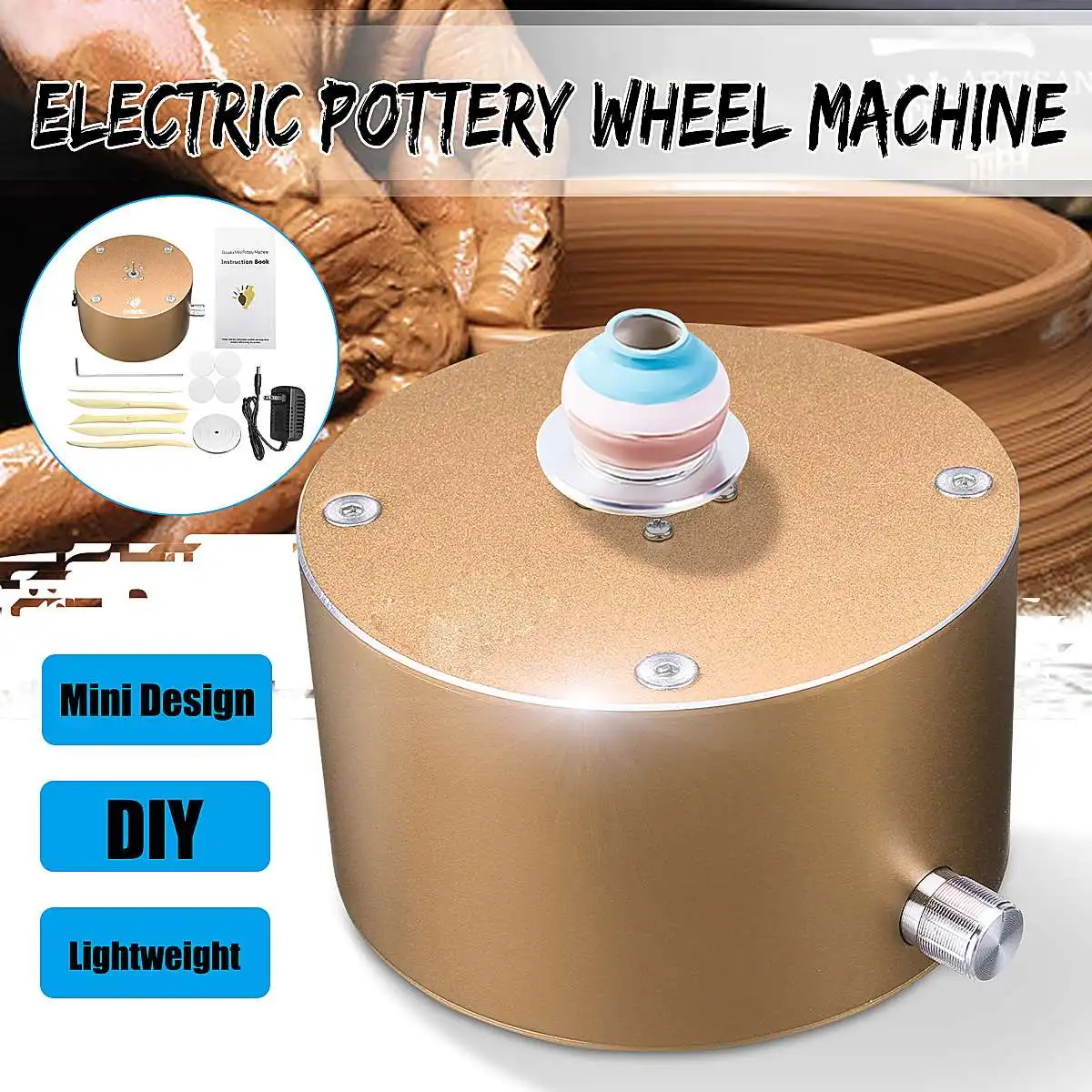 Mini Pottery Wheel Turntable Ceramic Pottery Machine DIY Clay Tool Fingertip Electric Pottery Forming Machine Arts Craft