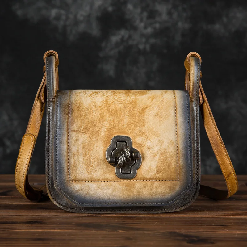 

High Quality Genuine Leather Small Cross Body Bag Vintage Style Female Brush Color Real Cowhide Women Messenger Shoulder Bags