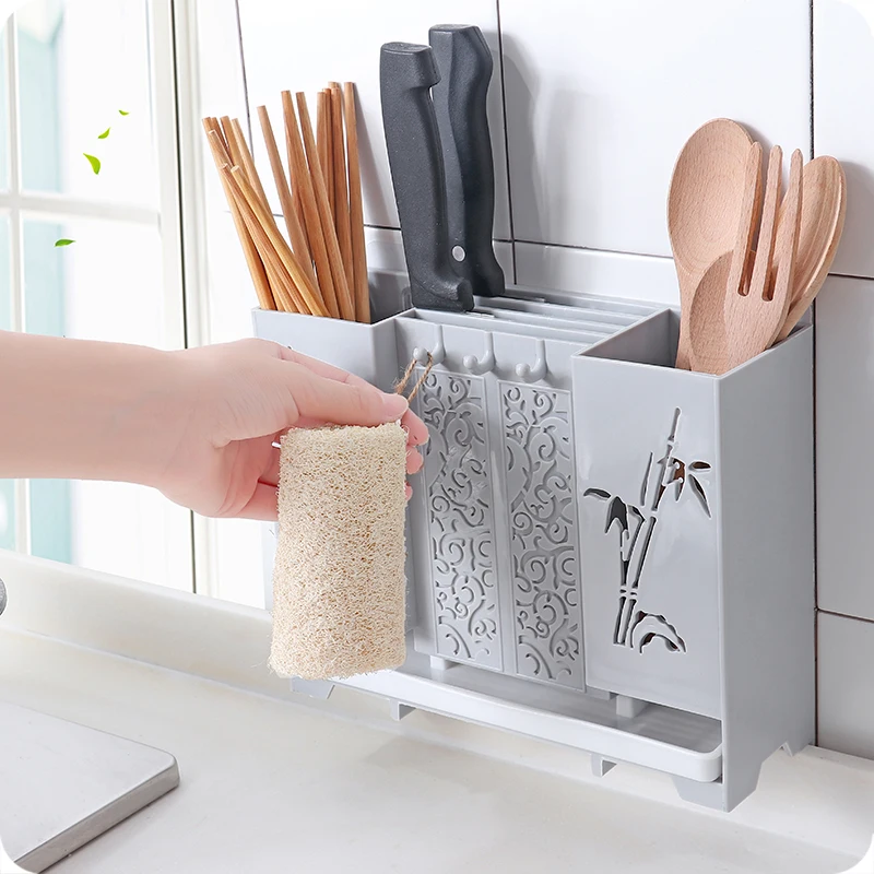 Wall-mounted Soon Storage Rack Kitchen Knife Holder Household Plastic Chopsticks Case