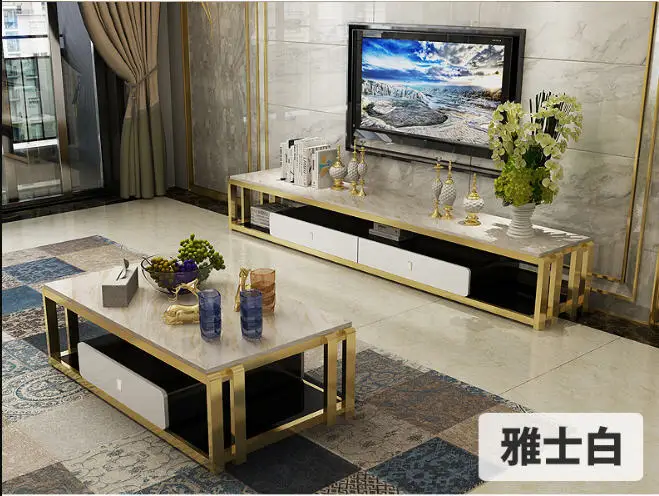 Natural glass Stainless steel Coffee Table Living Room Home Furniture minimalist modern rectangle mesas de centro table basse
