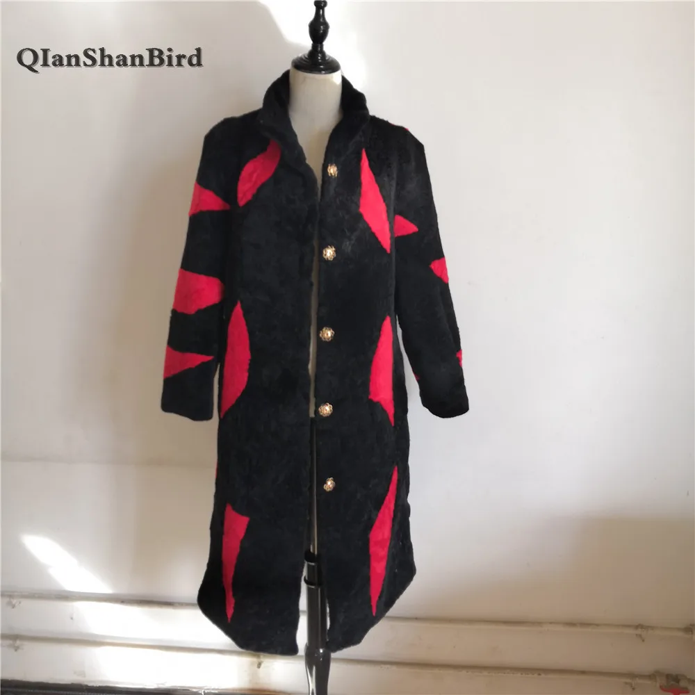 

2018 New Sheep Shearing Coat Stand Collar Women Winter Sheepskin Long Jacket Genuine Merino Sheep Fur Coat Warm Wool Overcoat