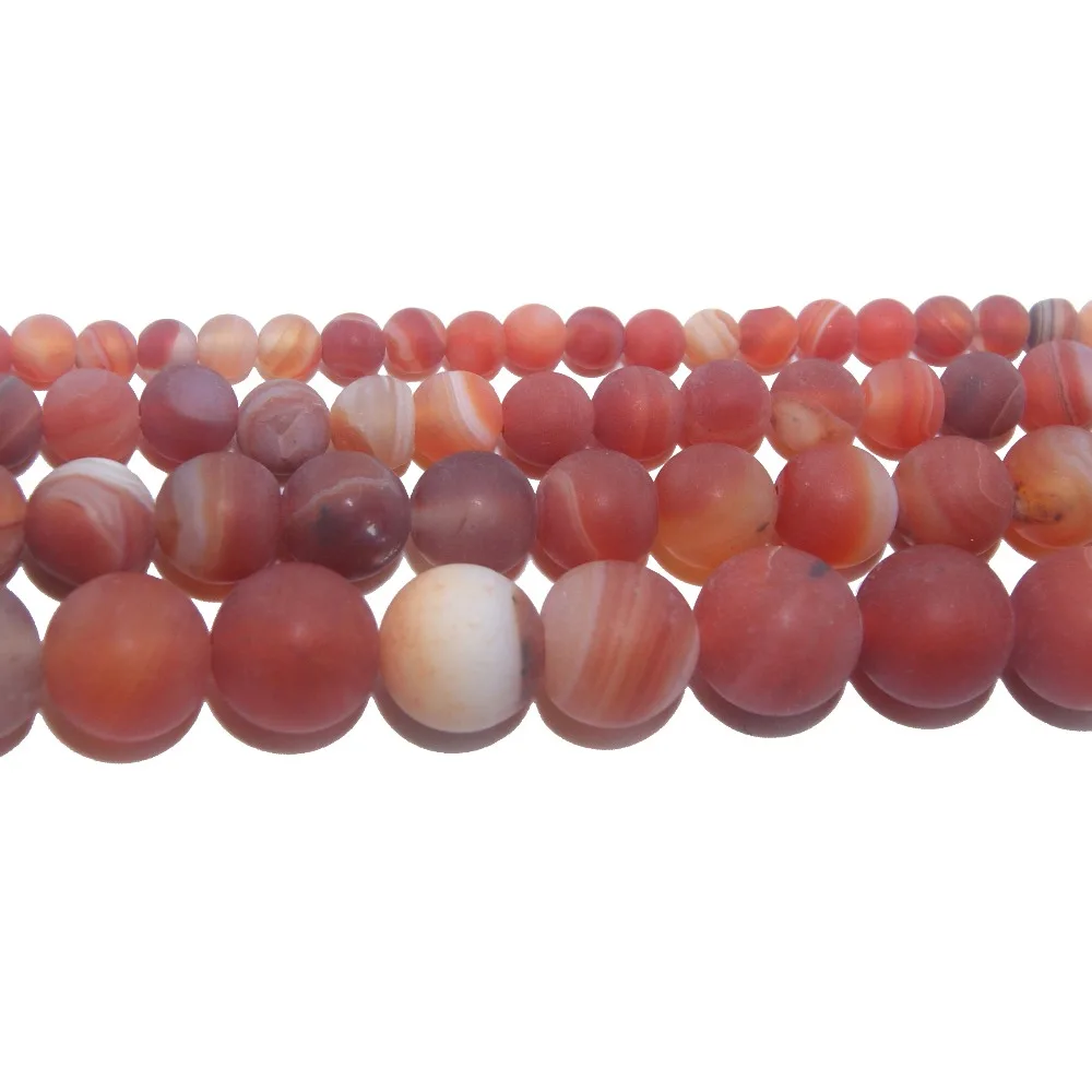 

Dull Polish Matte Natural Stone Red Stripes Agates Round Loose Beads 4 6 8 10 MM Pick Size For Jewelry Making DIY Bracelet