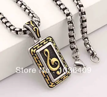 

Gold Musical note 316L Stainless Steel Dog Tag Pendant Necklace - Mens Biker