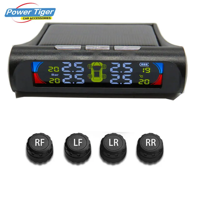 

Solar TPMS Car Tire Pressure Temperature Monitoring System with 4 Sensors Internal External Tire Pressure Alarm