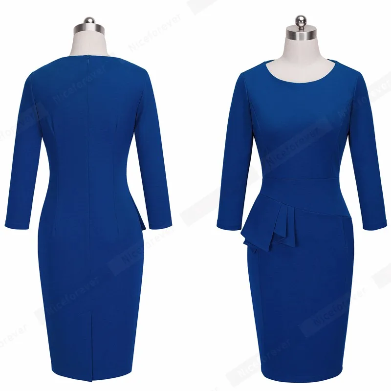 Элегантное женское платье для работы, деловое платье размера плюс, рукав три четверти, облегающее повседневное офисное платье с баской B228