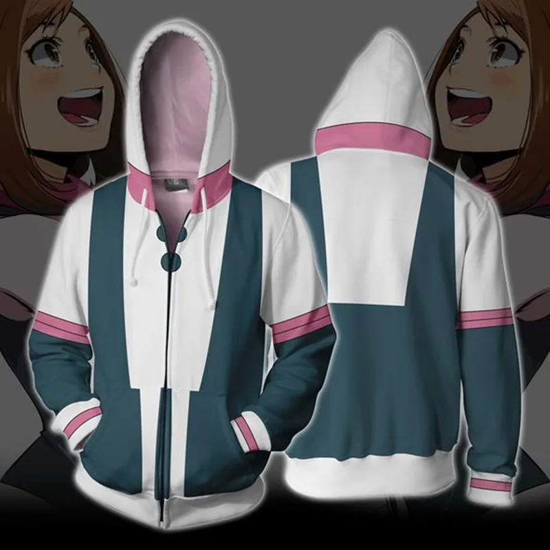 Костюмы для косплея героя Академии OCHACO URARAKA толстовки на молнии с 3D принтом