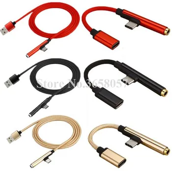 

50pcs 2 in 1 90 Degree USB 3.1 Type C to USB -C 3.5mm Audio Aux Cable Earphone Headphone Charger Cable Adapter for xiaomi