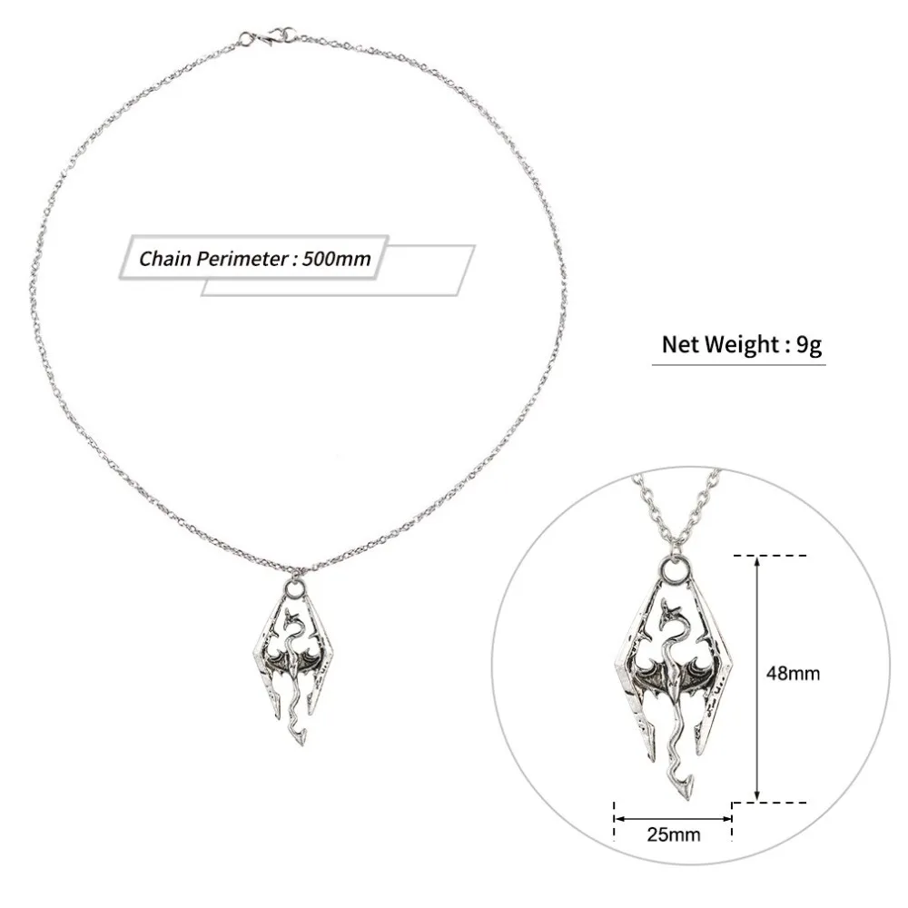 Hot Skyrim Colar Elder Scrolls Pendant Necklace Dinosaur Dragon Pendants Antigo Vintage Necklace For Men/Women Fashion Jewelry